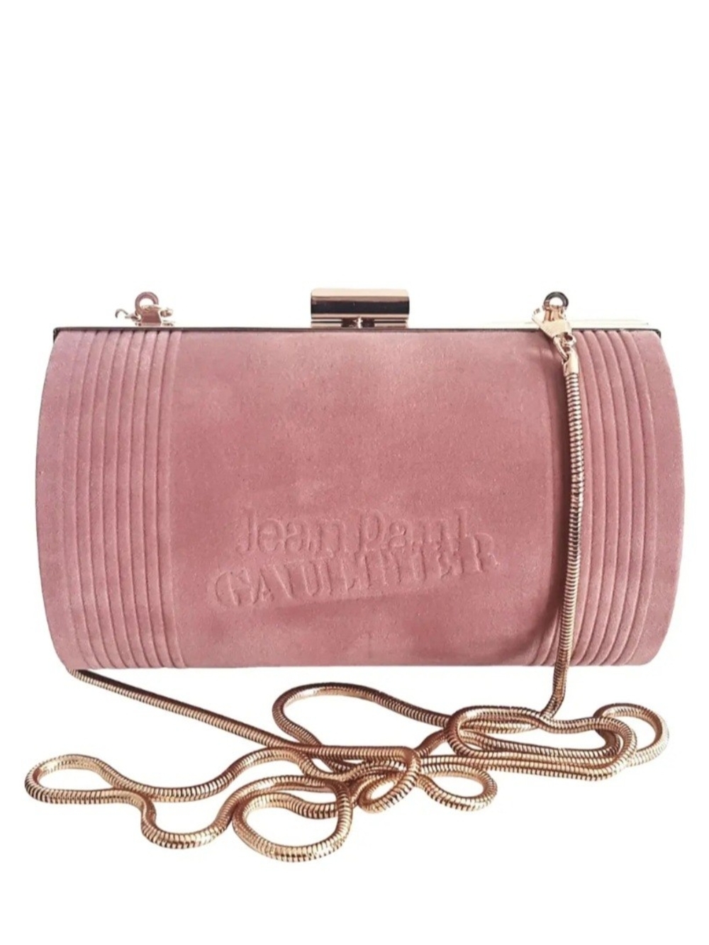 Vintage 90s Jean Paul Gaultier Blush Pink Crushed Velvet Barrel Clutch Cylinder